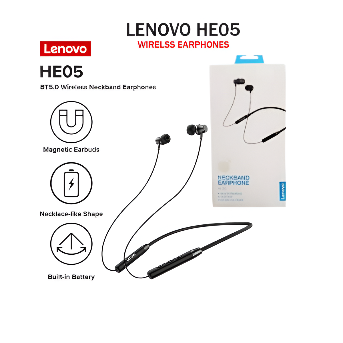 Lenovo HE05 Neckband Bluetooth Best Price in Pakistan 2025