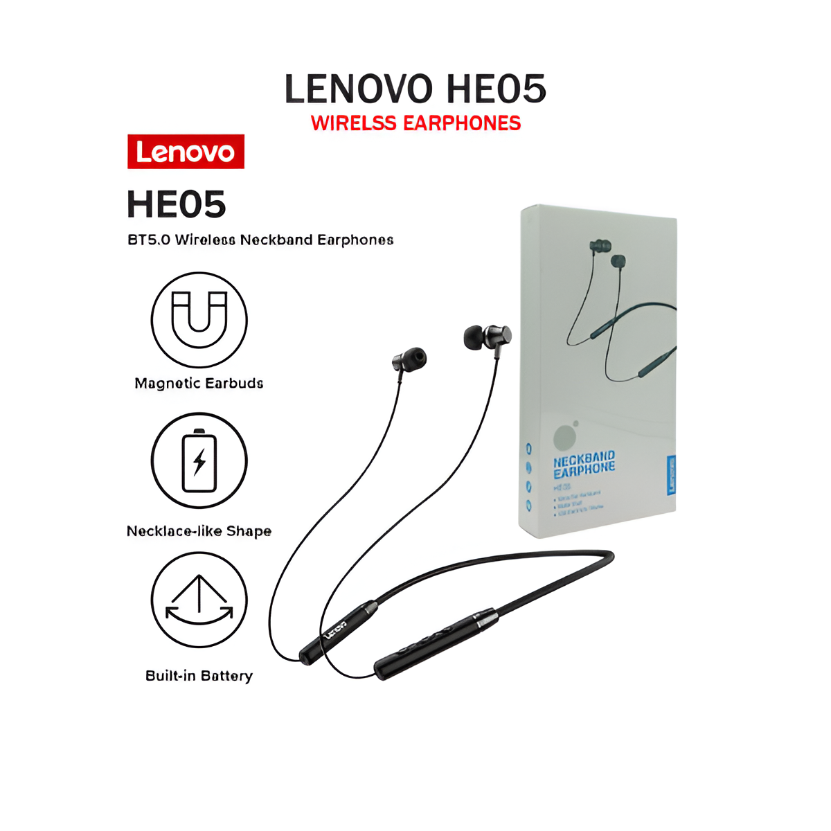 Lenovo HE05 Neckband Bluetooth Best Price in Pakistan 2025