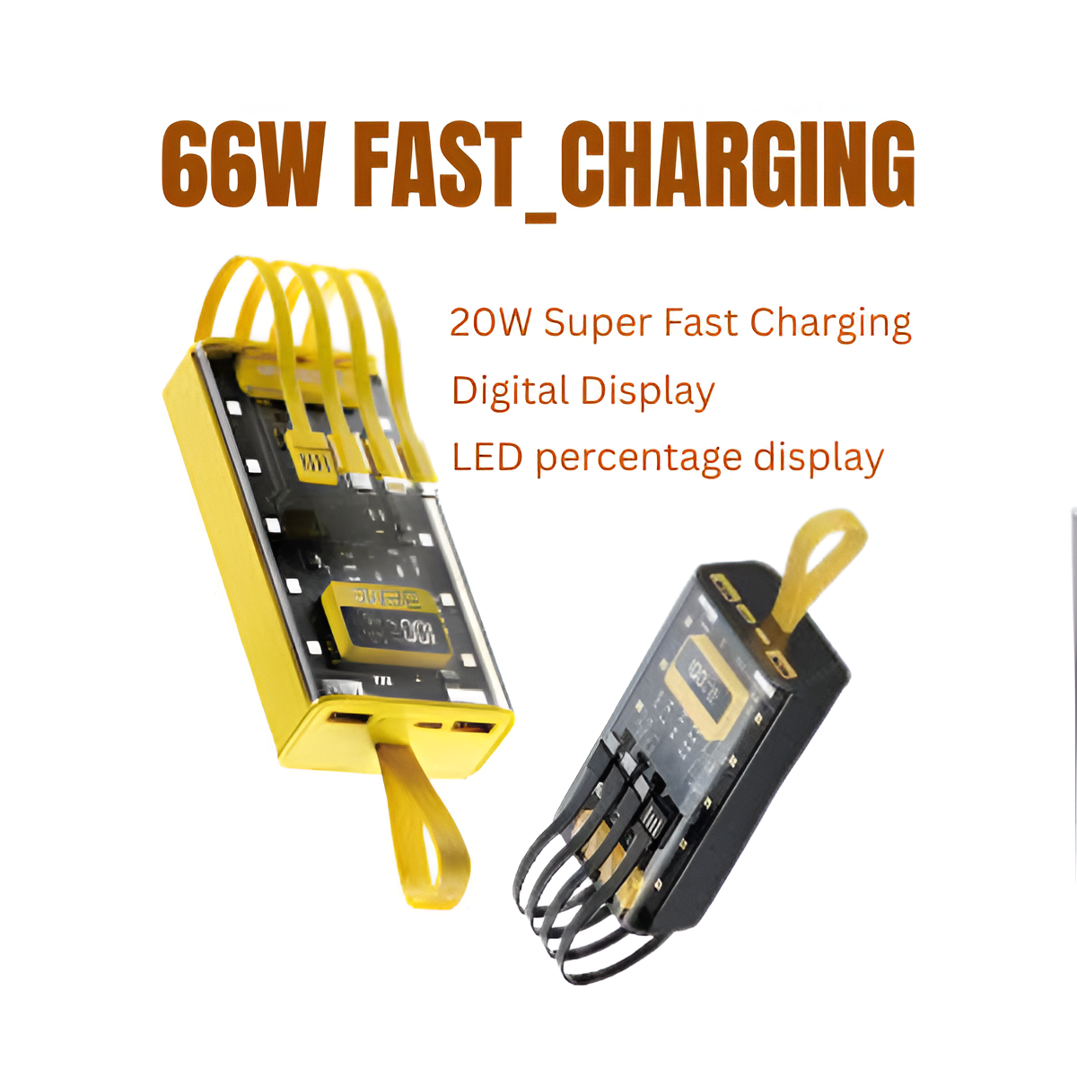 Latest Mobile Power Bank 20000mah 66watt Fast Charging In Built Wires